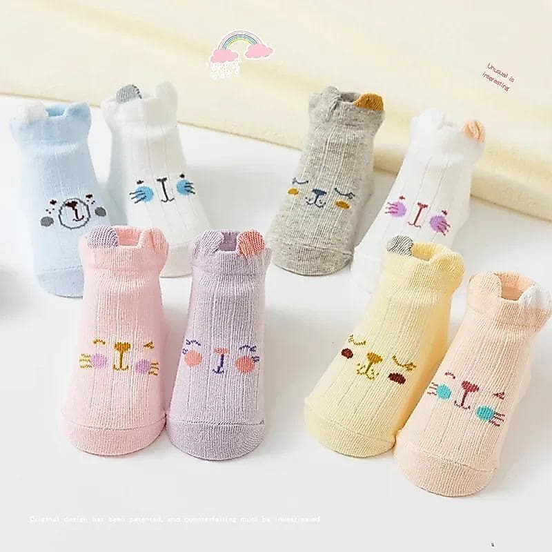 4 Pares De Meias De Malha Para Bebês , Animais Fofos , Finas , Respiráveis , Infantis , Tornozelo , Elásticas , Cor Sóli