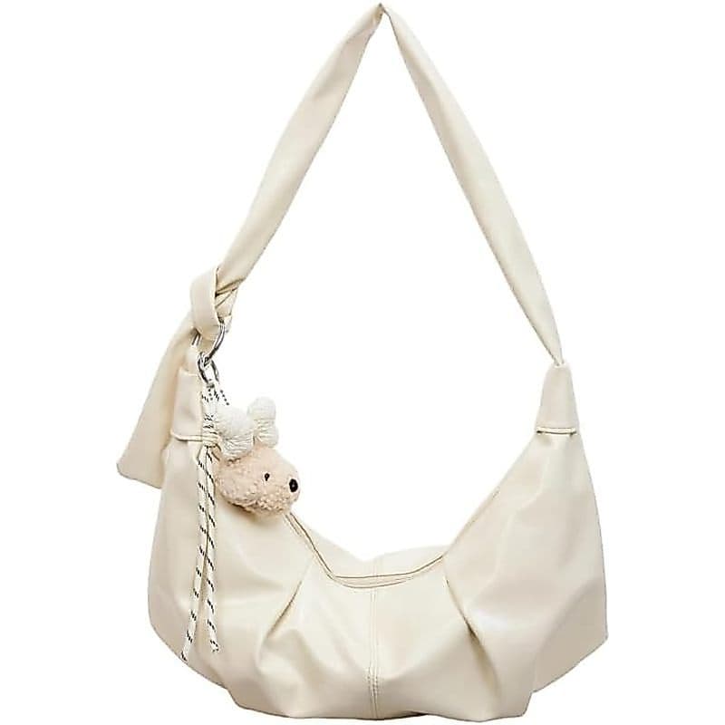 Bolsa Crossbody De Ombro Grande Para Mulheres – Couro PU Macio Com Pingente De Urso , Espaçosa , Versátil Trabalho & amp