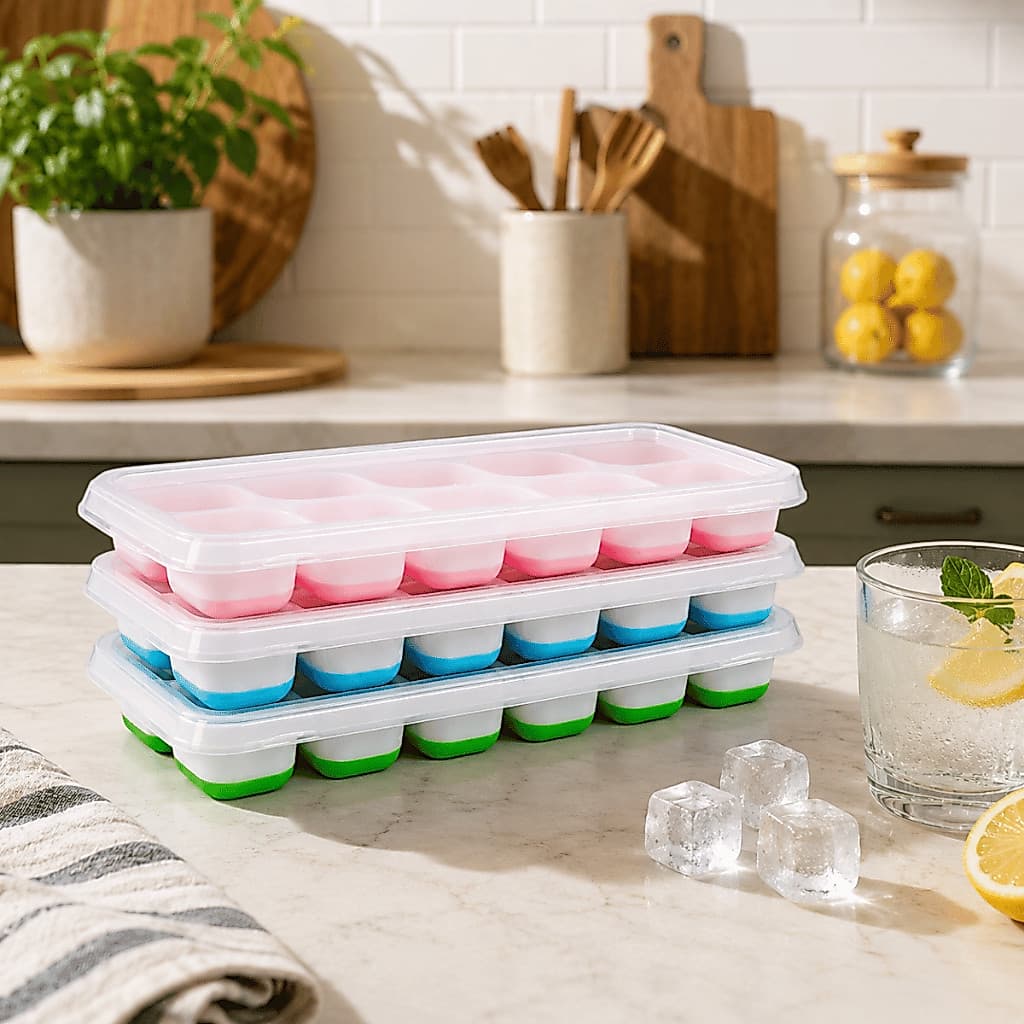 Forma De Gelo Silicone Flexível 14 Cubos Com Tampa Forminha Maleável Colorida Barata Envio Imadiato
