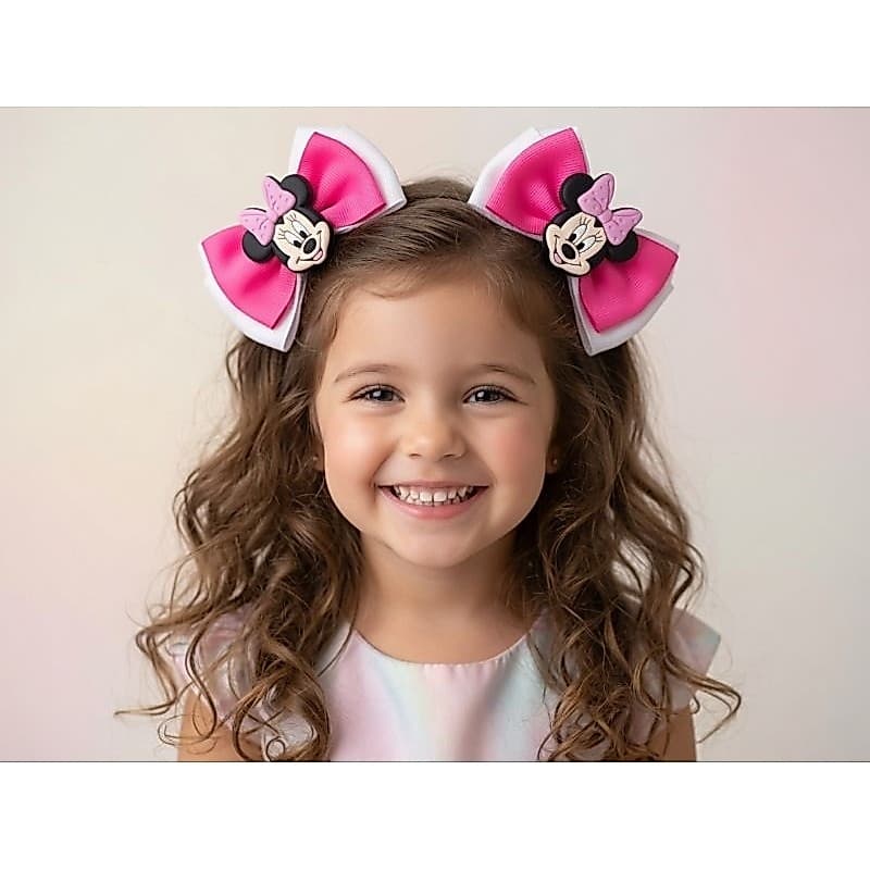 Laço de Cabelo Infantil Minnie 8cm | Laço Boutique com Presilha para Meninas