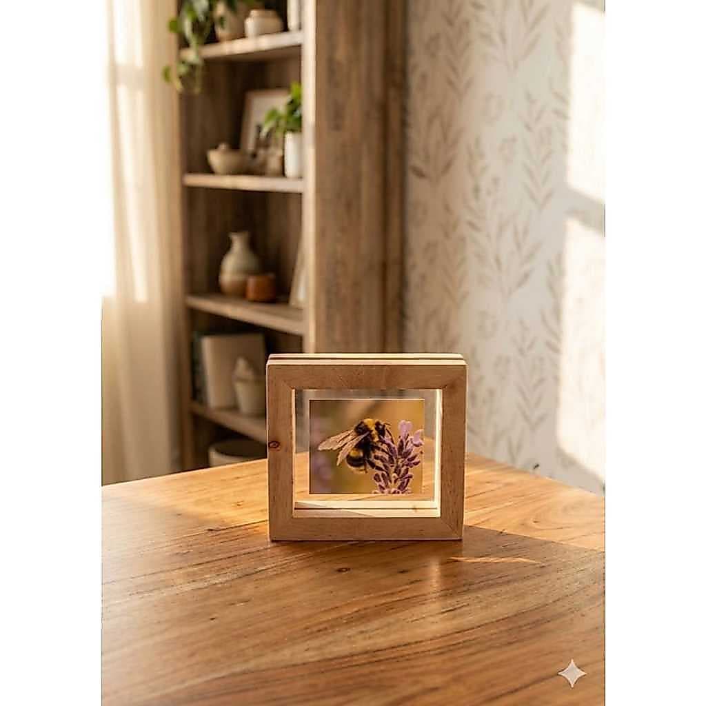Kit com 21 porta retratos de madeira vidro duplo 15cm x 15cm foto ilustrativa
