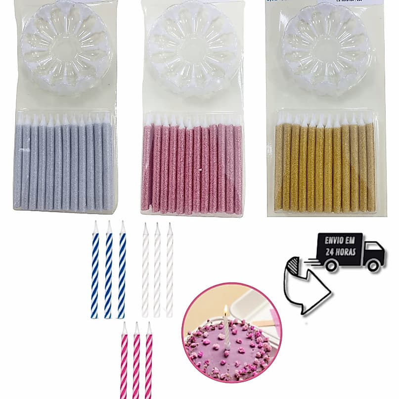 Conjunto de 24 Velas de Aniversário Palito Pequenas para Mini Bento Cake - Decoração Colorida para Festas