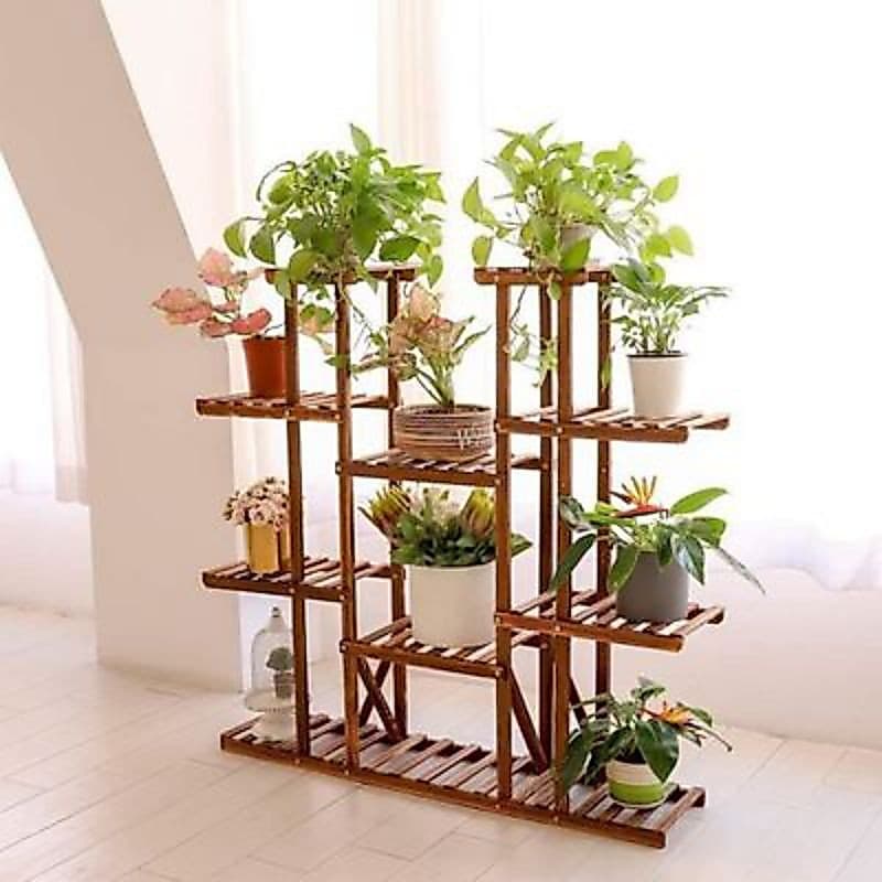 Floreira de chão, envernizado cor Natural Suporte Para Vasos De Plantas Em Madeira Modelo 55
