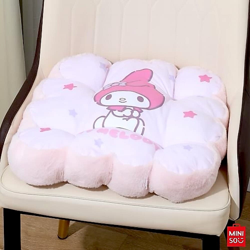 Almofada de Assento My Melody Miniso – Quadrada com Pontas Felpudas e Enchimento Supermacio