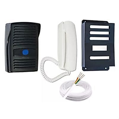 Kit Interfone Porteiro Eletrônico Preto + 1 Capa de Aço Preta + 50 metros de Cabo