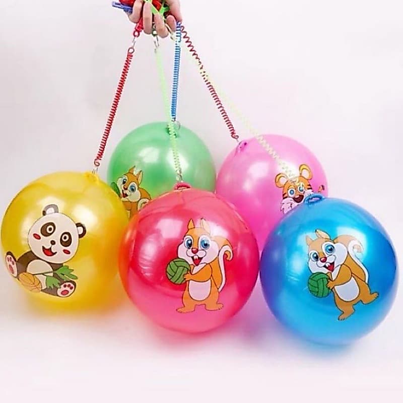 Kit com 10 peças Bola Borracha Poing Poing com Cordao Mola 23cm Brinquedo Super Divertido
