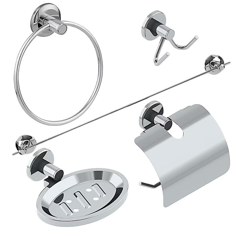 Kit Banheiro 5 Peças Porta Toalha Cabide Saboneteira Papeleira Inox Alumínio Cromado