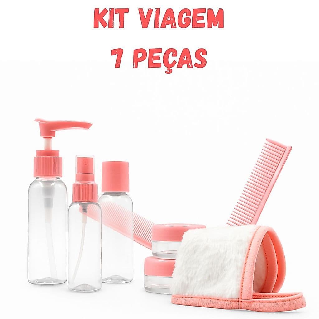 Kit De Frascos Para Viagem 7 Peças Creme Cosméticos Pote Higiene Pessoal Rosa