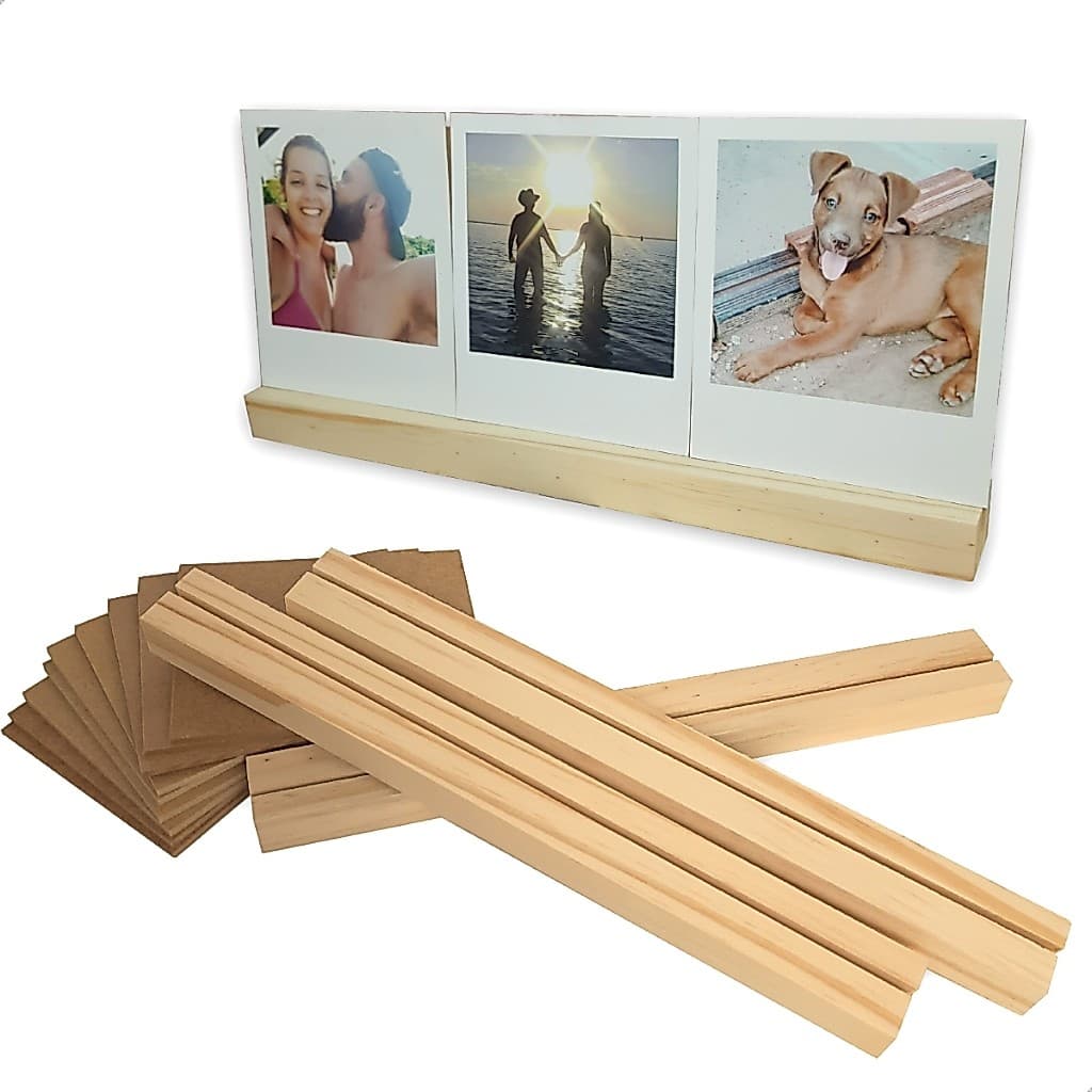 Kit 3 Bases 30cm + MDF 10x12cm Foto Polaroid Suporte Madeira Diy