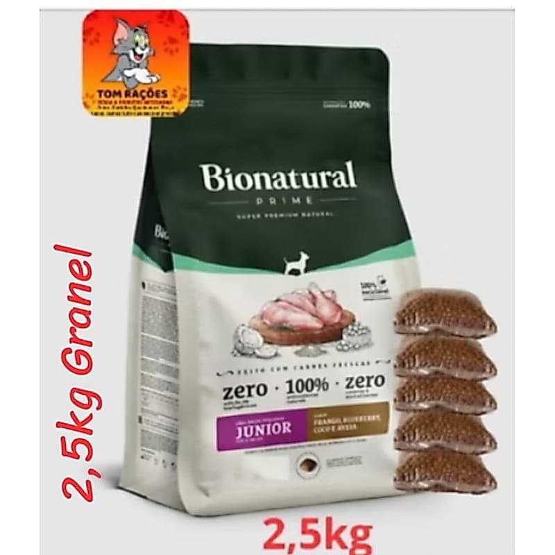 BIONATURAL PRIME JÚNIOR, 2,5kg a granel,  sabor FRANGO, Super Premium, ração para cachorro filhotes de raças pequenas.
