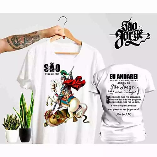 CAMISETAS SAO JORGE,CAMISA RELIGIOSAS MASCULINA E FEMININA 100%ALGODAO ESTAMPADA FRENTE E COSTA