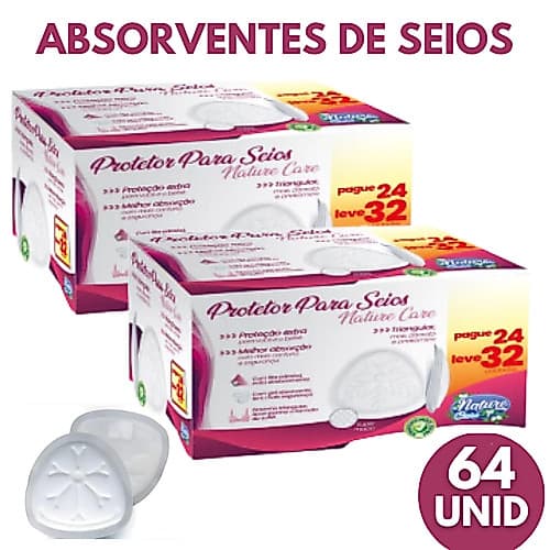 Kit 2 Caixas Absorvente Protetor de Seios Nature Care C/ 64 Uni - Toque Macio
