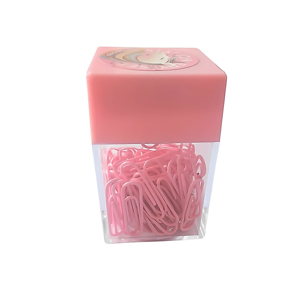 Kit 81 Clipes para Papel de Metal Rosa com porta clipes magnéticos - Práticos Resistentes