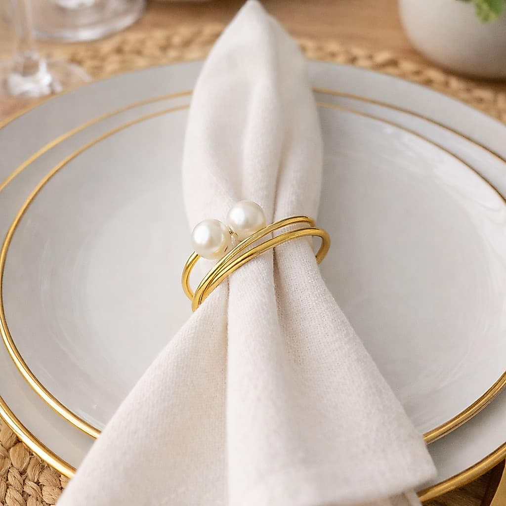 Porta guardanapo de metal com pérola - 10 unidades Anéis Decorativos Anel Mesa Posta Casamento Festa Jantar