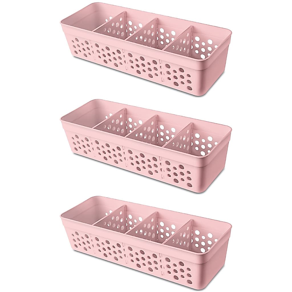 Kit 3 Cestos Organizadores com 3 Divisórias Removíveis 23x8,5x5,5 Caixa Organizadora P
