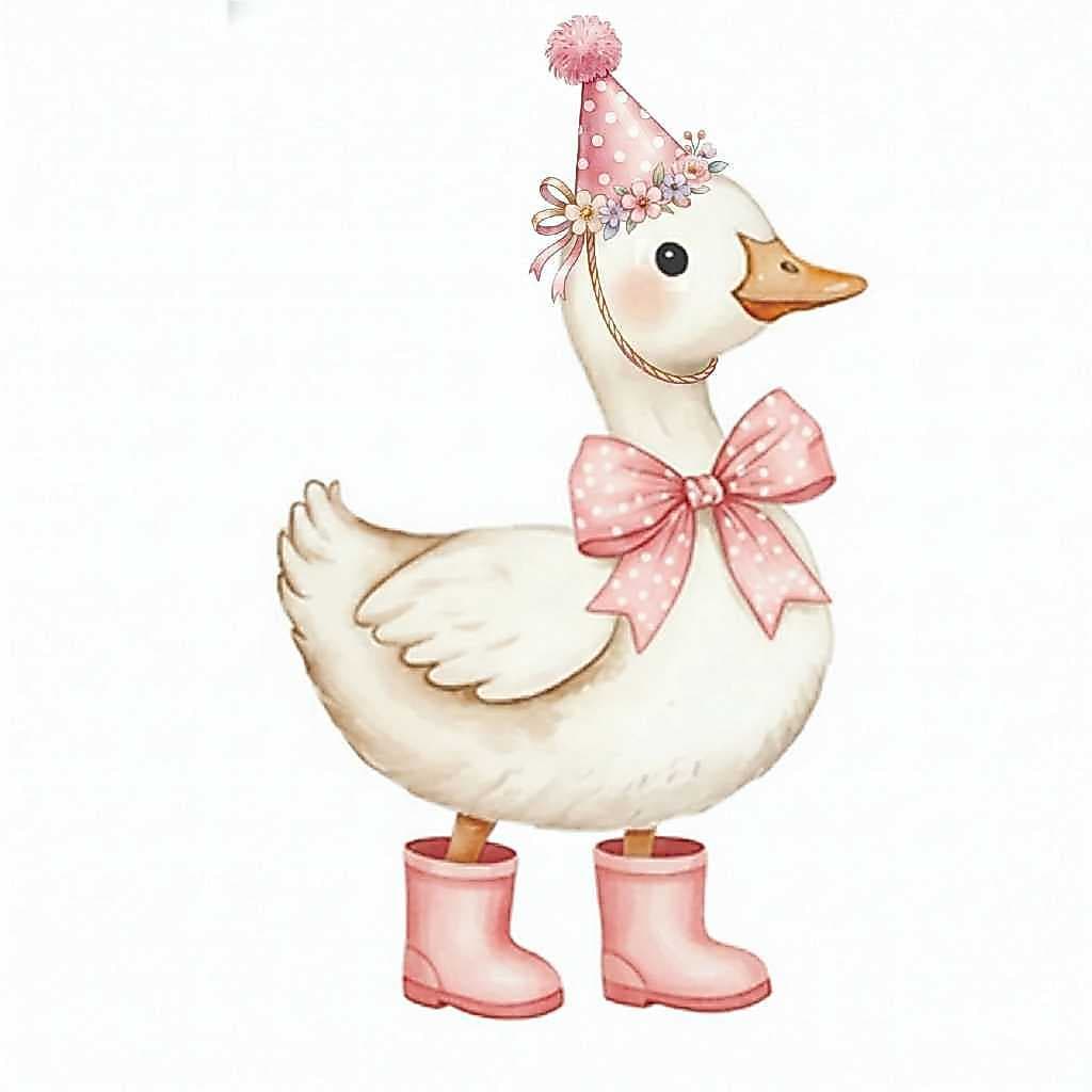 Display MDF Ganso Chapeu de Aniversario Rosa 60cm
