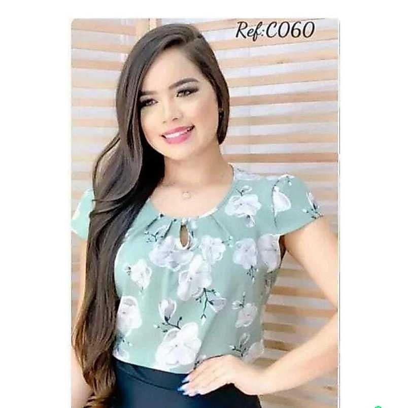 Kit 5 Blusinhas Feminina Crepinho com manga Estampada Tendência Verão crepinho