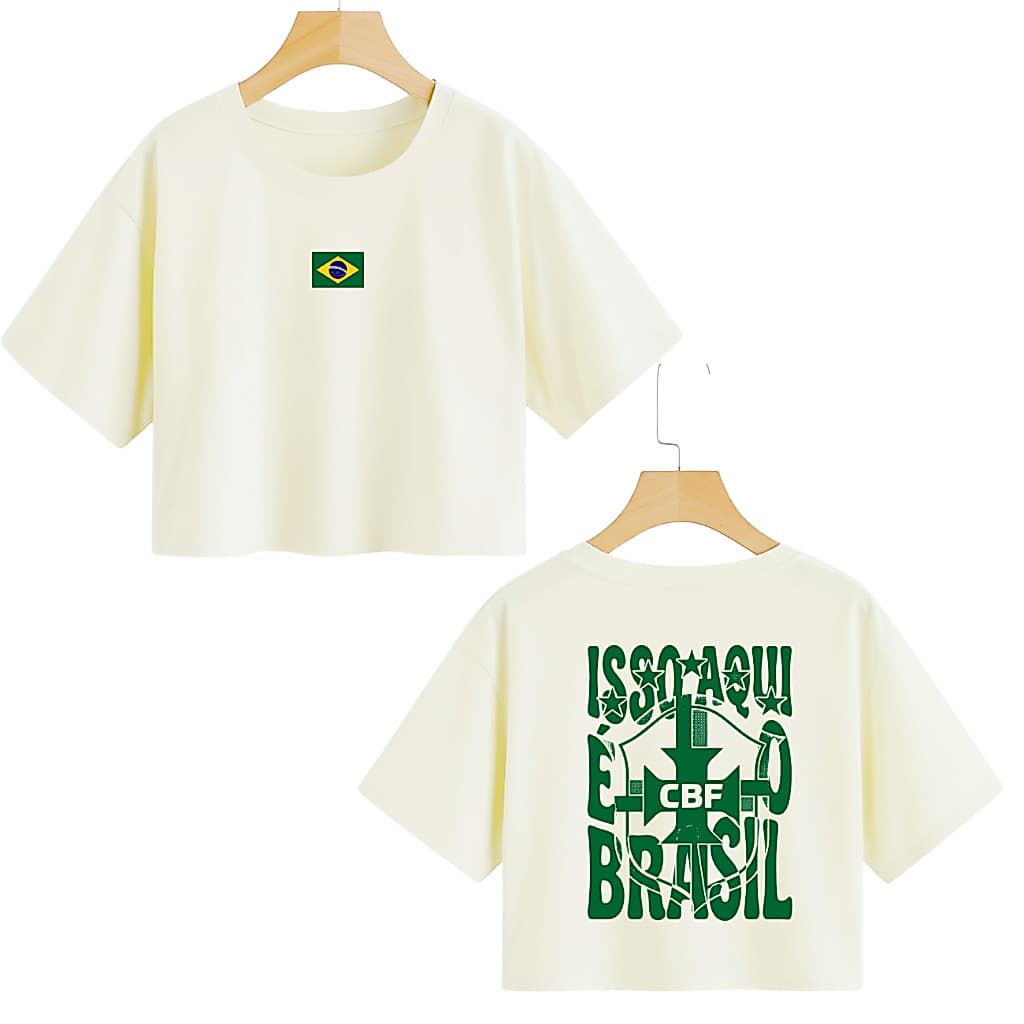 Cropped Brasil Estampado Frente e Verso  Tendência Brazilcore Premium