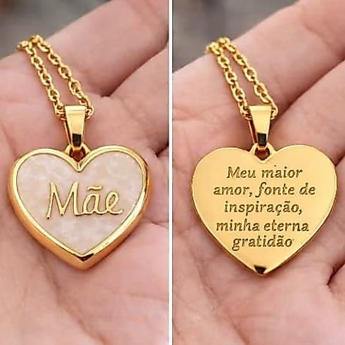 Colar Mãe Aço Inox Dourado Pingente Coração Presente Dia das Mães Antialérgico Envio Rápido