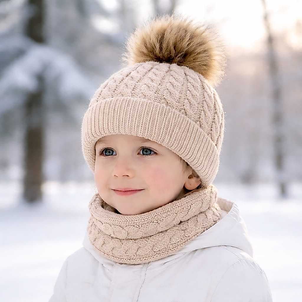 Kit Infantil Bebê Touca Pompom Gorro Cachecol Gola Lã Invern