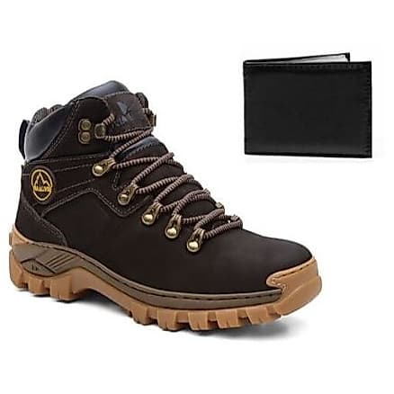 Coturno Bota Adventure Couro Legítimo Com C.A Original Confortável Leve Macia Para Trilha + Carteira