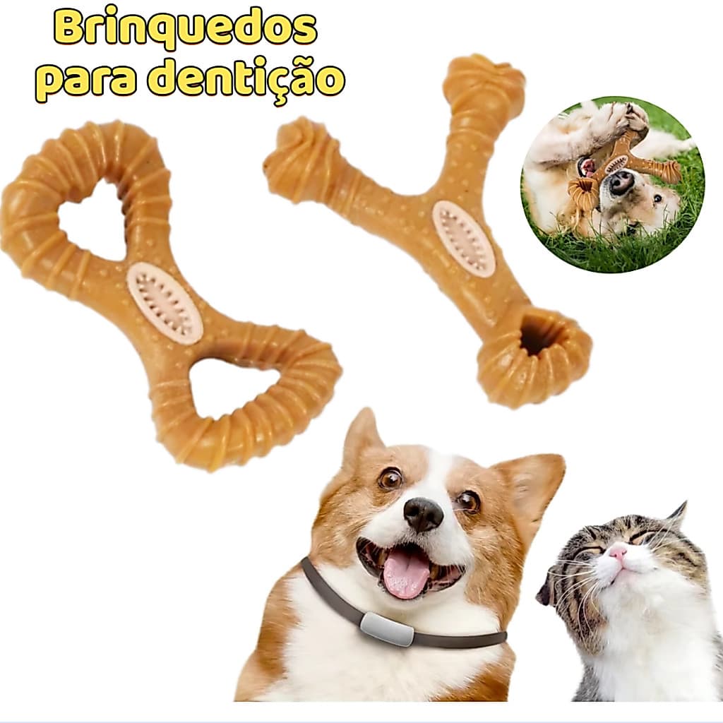 Brinquedo Interativo Osso Mordedor Cachorro Sabor Bacon Maciço E Resistente De Fibra De Trigo
