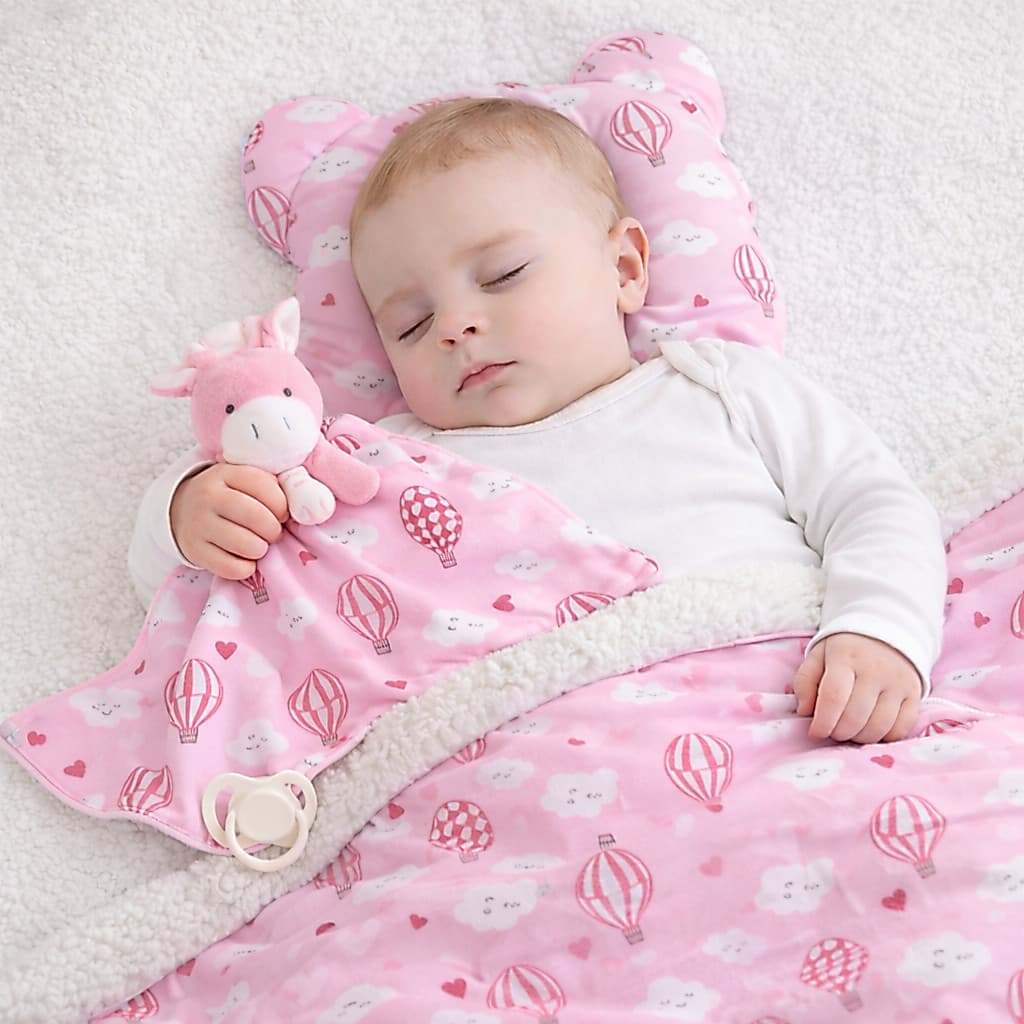 Kit Conforto Bebê Manta Sherpa Quentinha com Travesseiro e Naninha