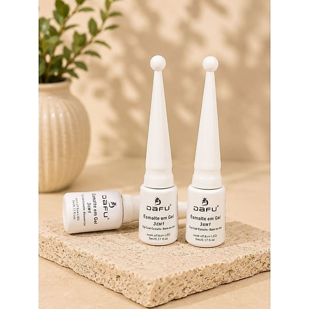 Kit Francesinha Dafu Esmalte 3 em 1 Gel Renda + Branco + Branco Leitoso Alta Durabilidade base+coat