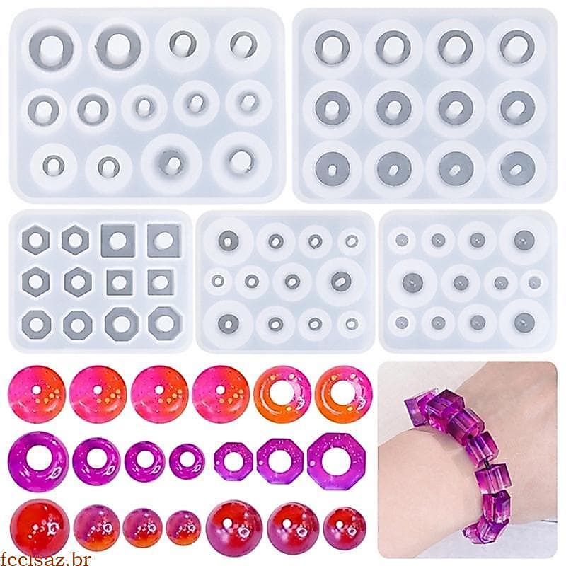 Conjunto Molde Silicone Contas feelsaz Para Fabricação Joias Resina Cubos Esfera Formas Ovais