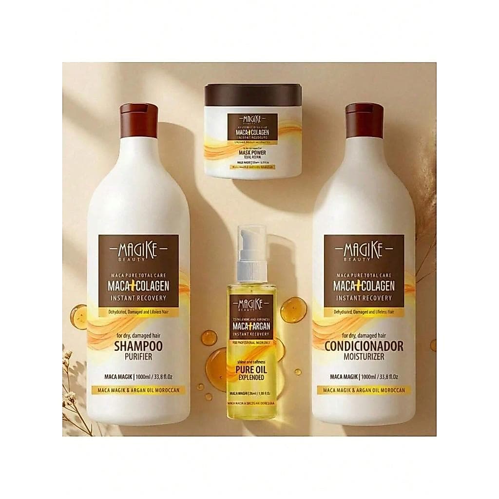 Kit Shampoo 1l + Condicionador 1l + Mascara Maca Essence 500g + Óleo Argan 50ml Magike beauty