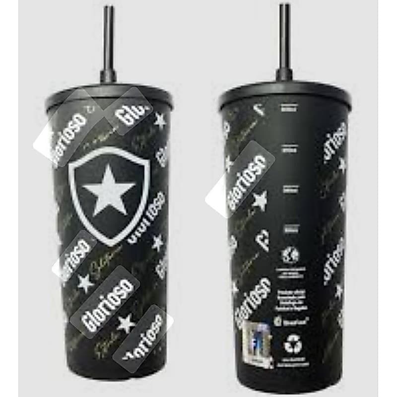 Copo com Canudo Botafogo 600ml – Copo Plástico Preto Personalizado Time de Futebol