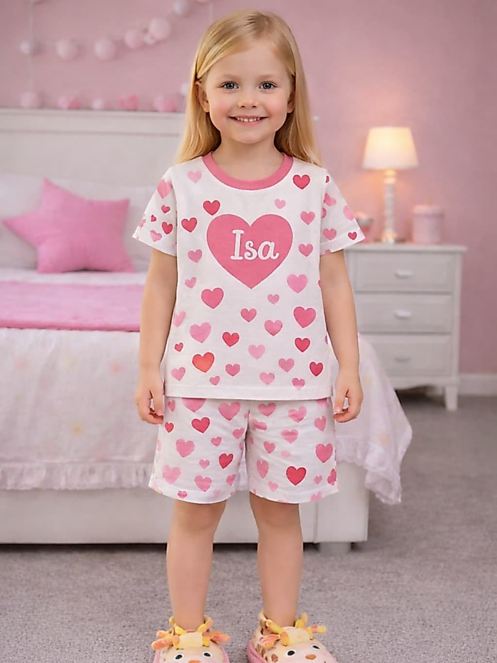 Pijama Infantil Feminino Verão Conjunto Short e Camisa Malha Confortável Personalizado 1 ao 12 Afd
