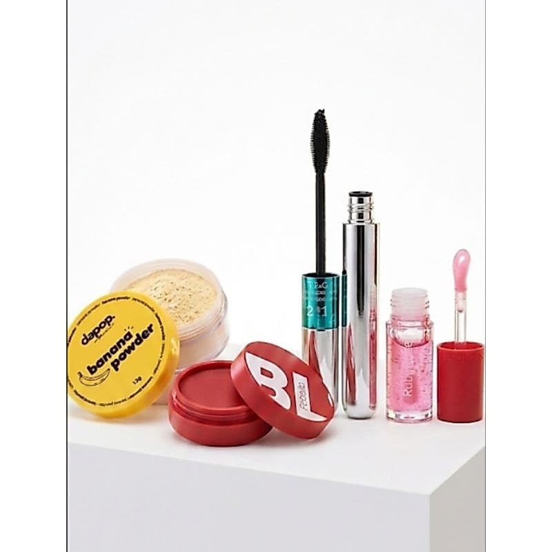 Kit Maquiagem natural "No Makeup" + Brinde: Lip Oil gloss Ruby Rose + Blush Febella + Mascara de cílios Tango + Pó solto