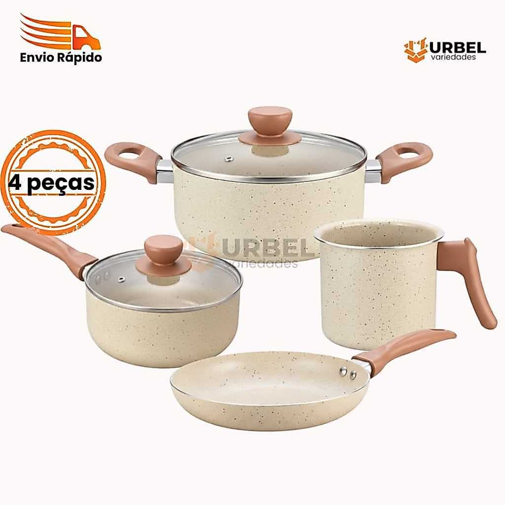 Panelas de Cerâmica Antiaderente Fogão Gás Elétrico Tampa de Vidro 4 Peças Cerâmico