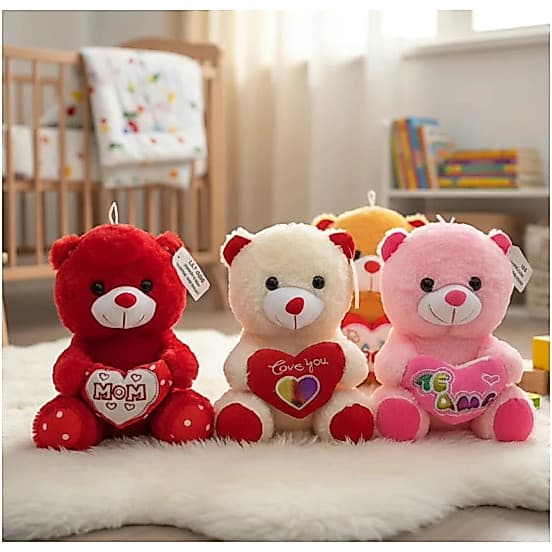 Urso de pelúcia 23CM Ursinho Peludo C/ Coração ´LOVE` P/ Cestas Presentes Enfeites
