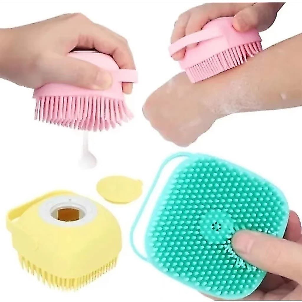 esponja de silicone para banho com dispenser shampoo sabonete escova