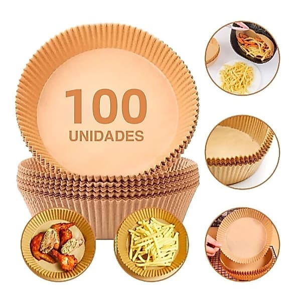 Forma Air Fryer Descartável Antiaderente Redonda Forro De Papel Vegetal Kit 50 100 150 200