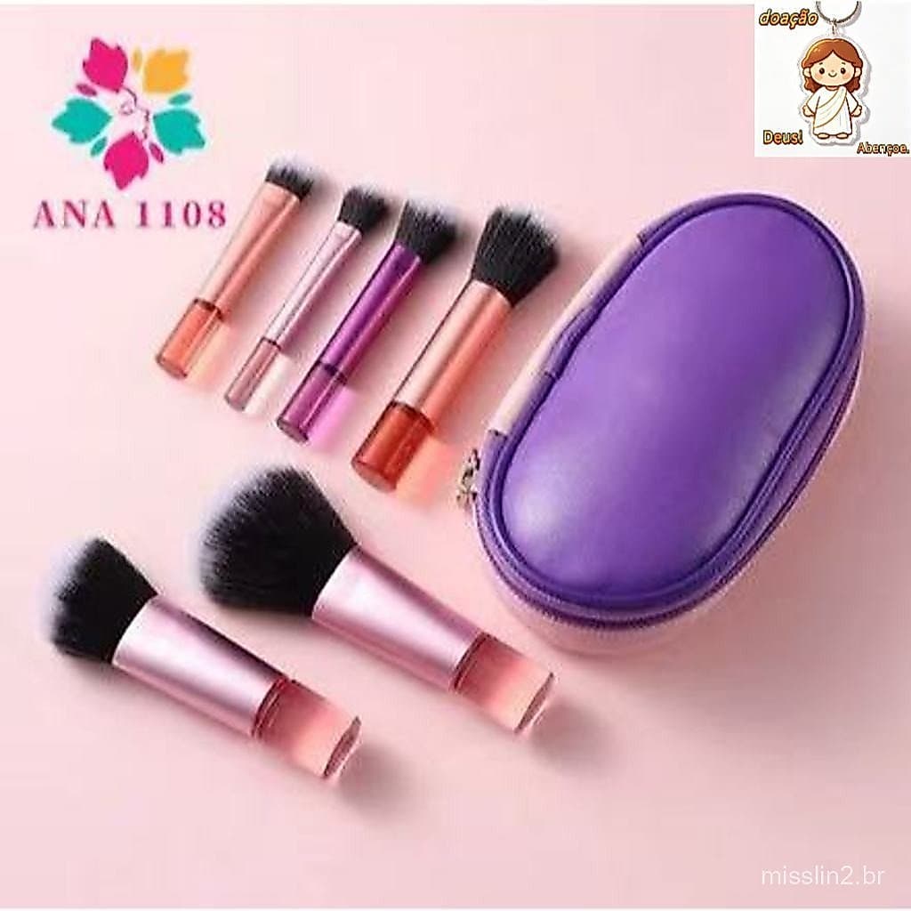 Kit 10 mini pincéis para Maquiagem com estojo bolsa para viagem-312-097
