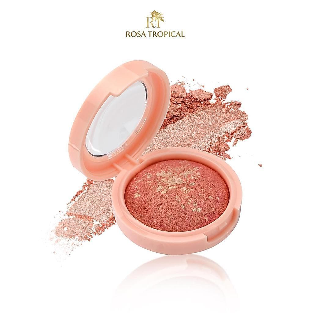 Blush Iluminador Pó Baked Compacto Duradouro Resistente à Água Efeito Natural ROSA TROPICAL