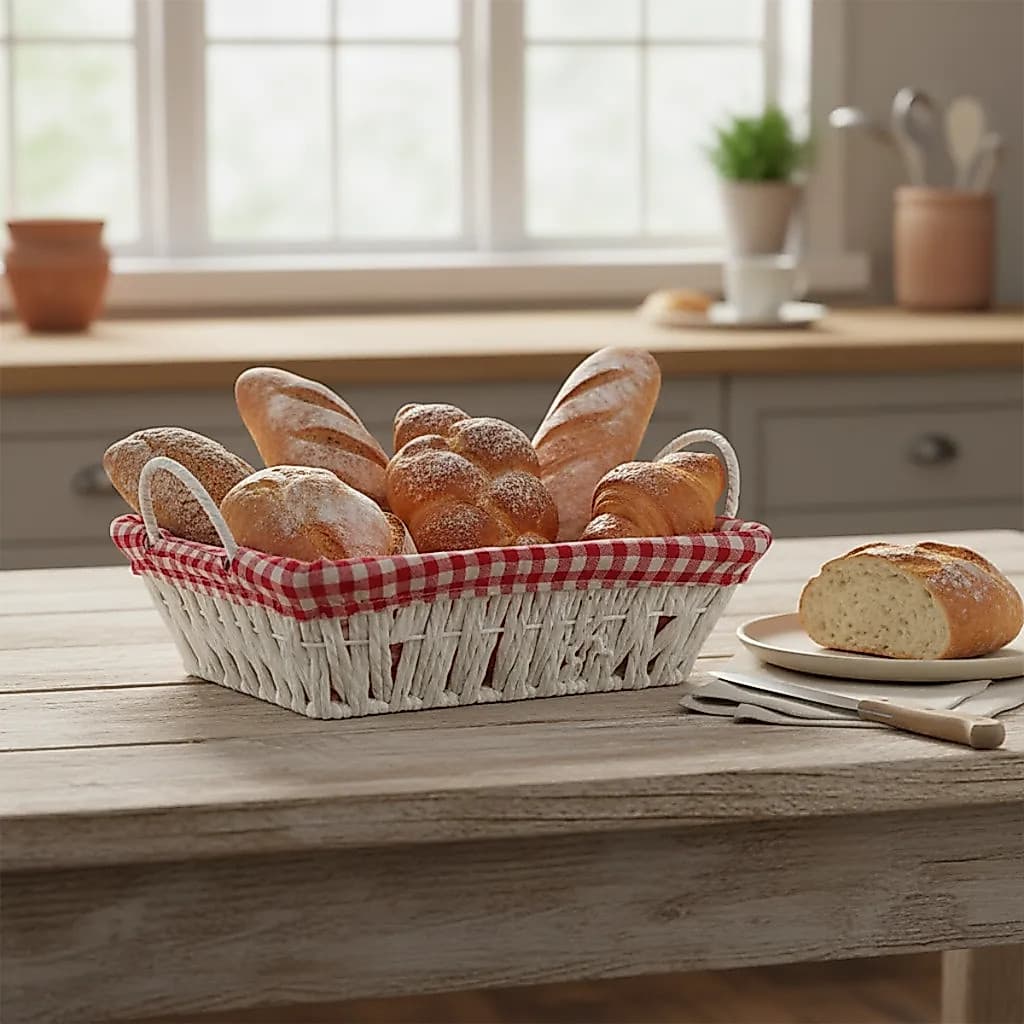 Cesto De Pão/Frutas/Bolos Quadrado Com Forro Para Mesa Posta
