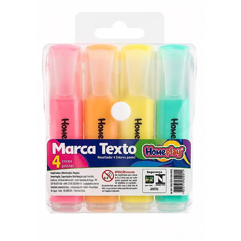 Kit Marca Texto Pastel 4 Cores Homeplay Resaltador Escolar Escritório Caneta Marca Texto Fluorescente