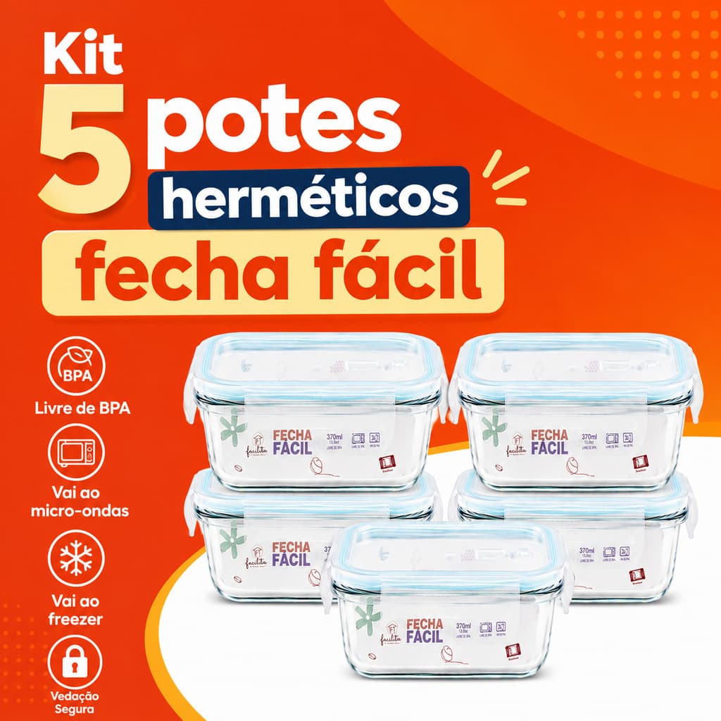 Kit Potes Herméticos De Vidro 370ml Com Tampa Anti Vazamento Micro-ondas Forno