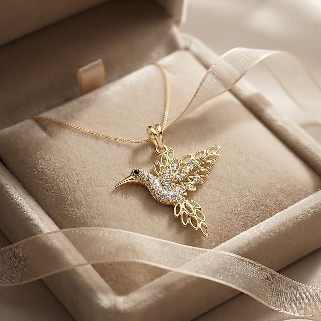 Colar Beija-Flor Dourado com Zircônias - Corrente Ajustável Banho de Ouro Delicado Presente Feminino