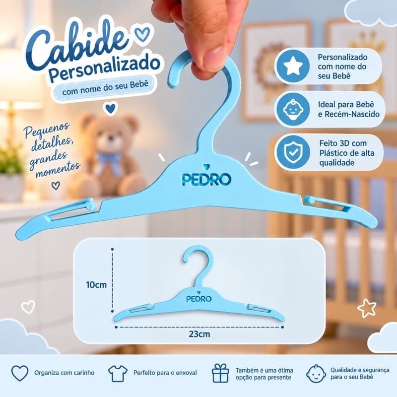 Cabide Infantil / Bebê Recém-Nascido Personalizado – Cabide para Enxoval e Maternidade