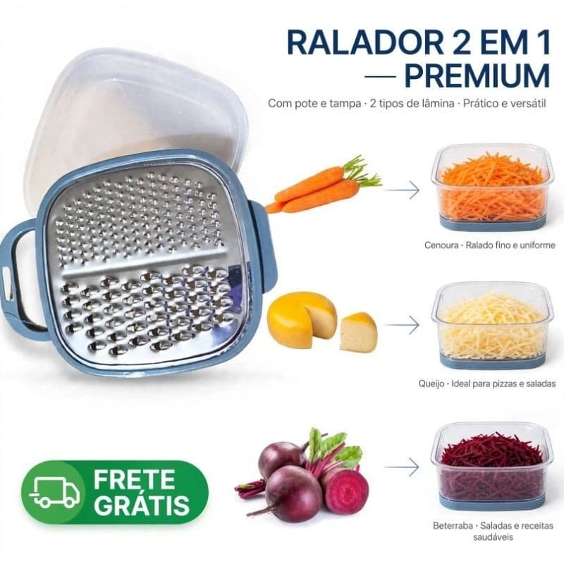 Ralador Inox Com Pote Coletor Para Queijo E Legumes Cozinha Compacto