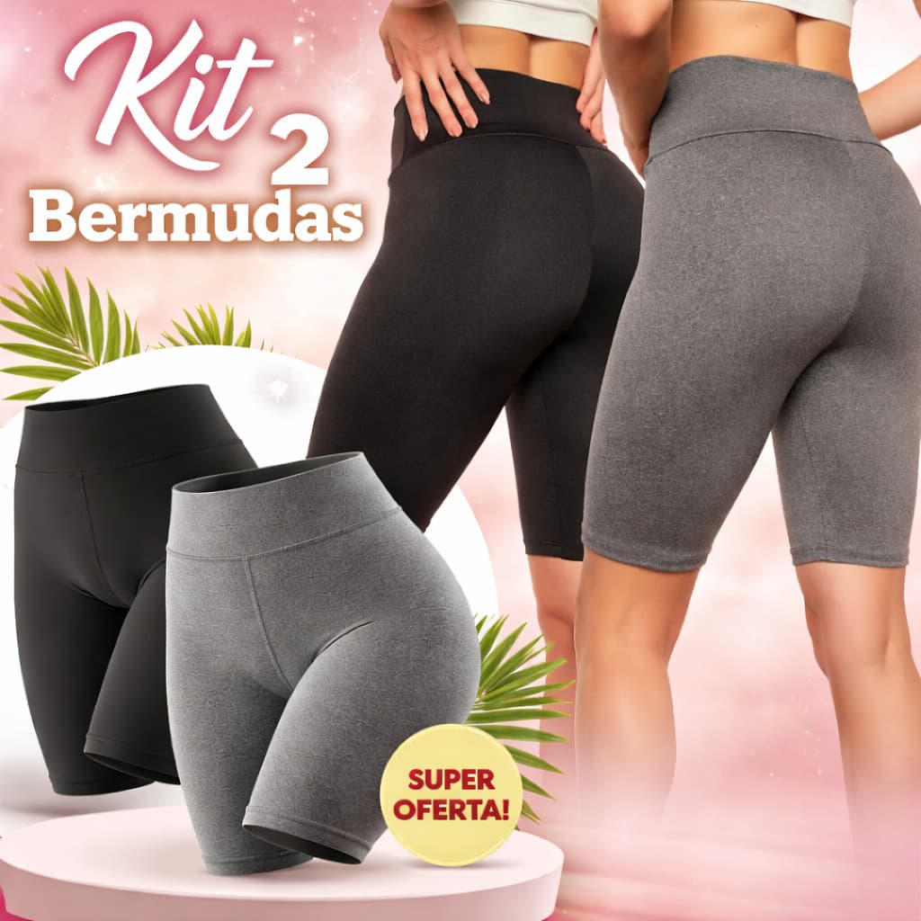 Bermuda Ciclista Feminina Kit 2 Legging Suplex Grosso  Academia dia a dia Cós Alto Confortável