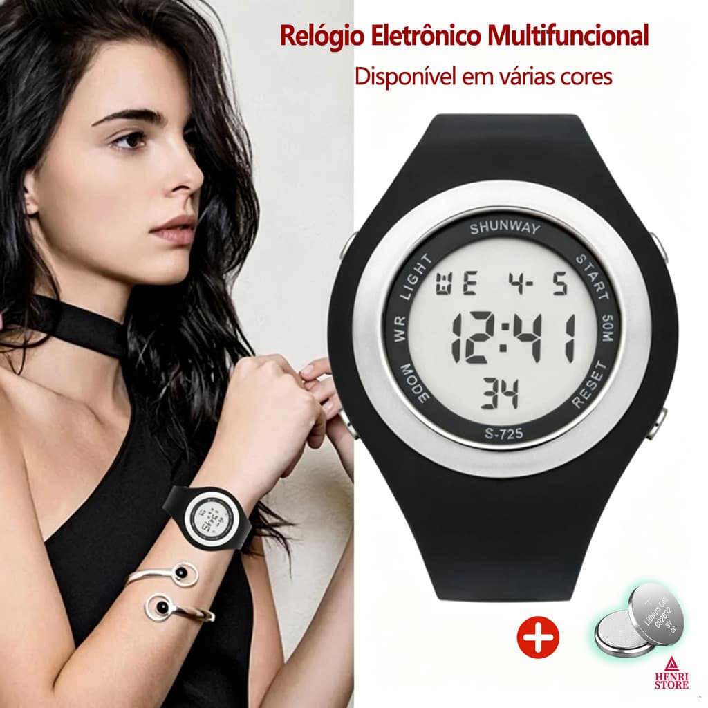 Relógio Feminino À Prova D'água Digital Esportivo Multifuncional Com Cronômetro E Luz LED