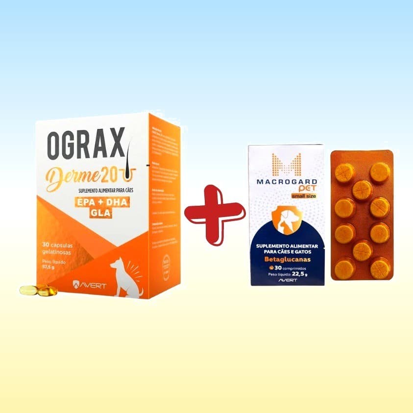 Kit Suplemento Ograx Derme 20 30 Cap. + Suplemento Macrogard Pet Small Size 30 Comp.