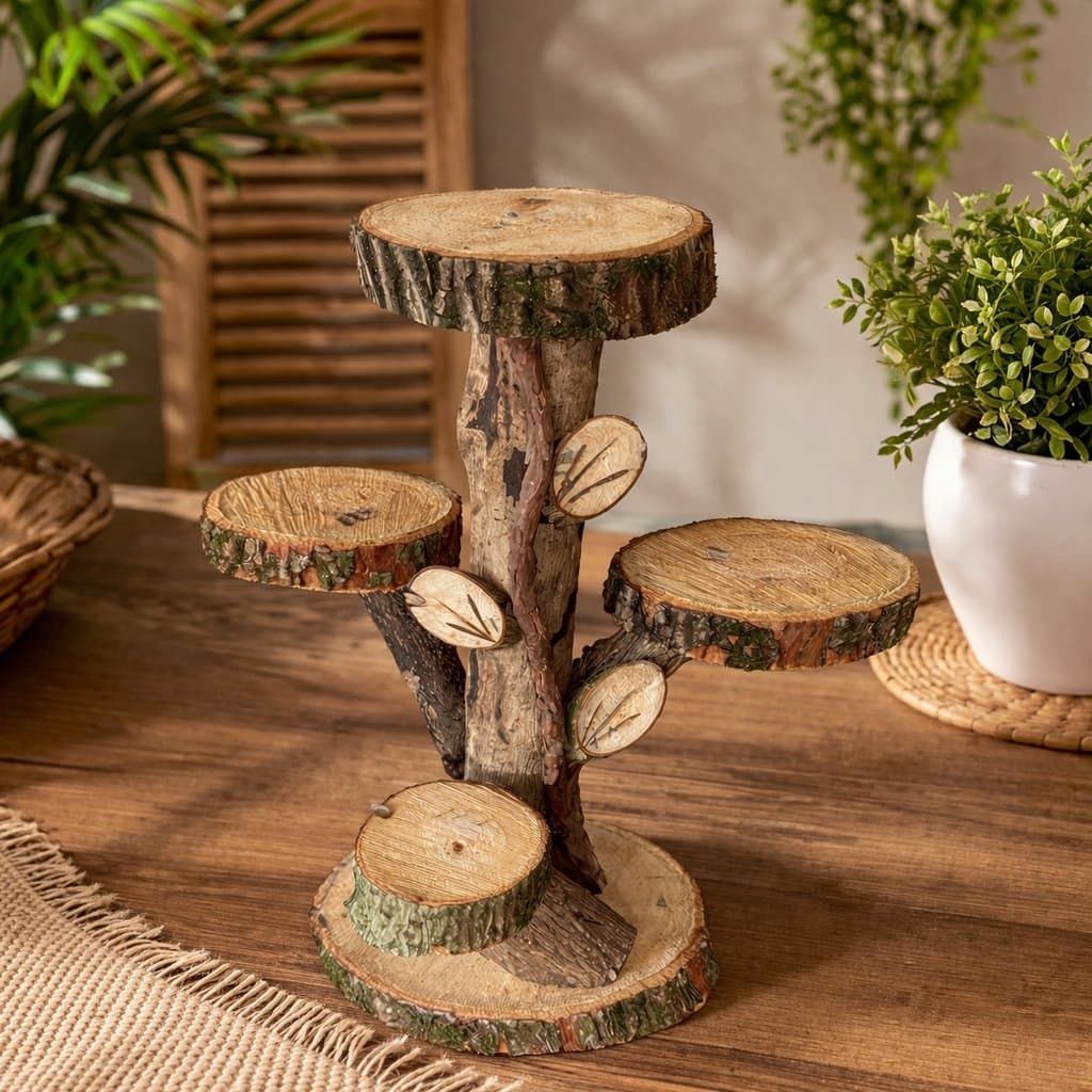 Base de Madeira Decorativa 40cm 4 Apoios Para Vasos Jardim Varanda