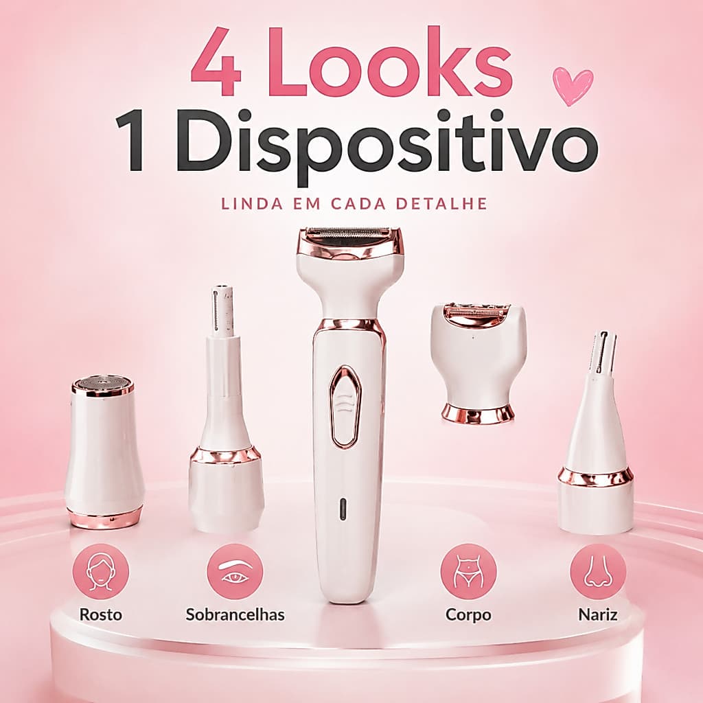Aparador Feminino 4 em 1 Recarregável USB Depilador Sobrancelha Rosto Nariz e Corpo